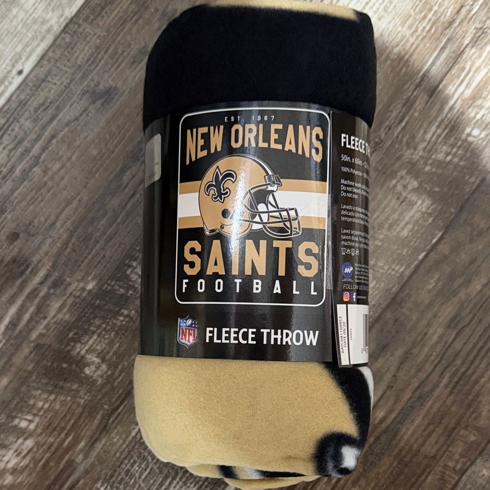 NFL New Orleans Saints Black & Gold Fleece Throw Blanket 50x60